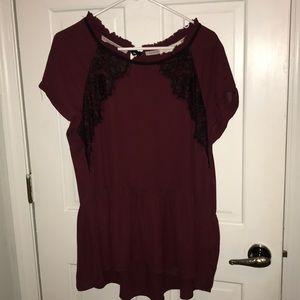 Burgundy and black lace peplum blouse